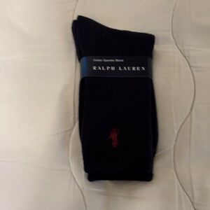 Ralph Lauren Navy blue Crew Socks with Red Polo Emblem